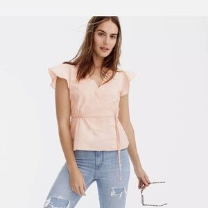 J. Crew Pale Pink Wrap Flutter-Sleeve Blouse